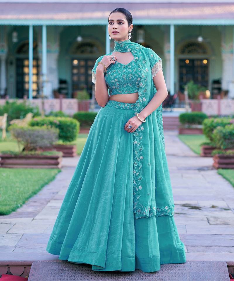 Metallic Sheen Lehenga with Intricate Zari & Beadwork