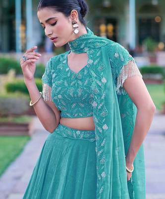 Metallic Sheen Lehenga with Intricate Zari & Beadwork 2