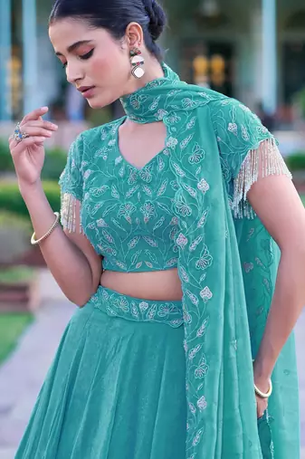 Metallic Sheen Lehenga with Intricate Zari & Beadwork