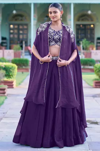 Designer Fendi Silk Indo-Western with Intricate Thread Embroidery