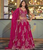 Floral Thread-Work Lehenga with Shimmering Sequins & Lace Border
