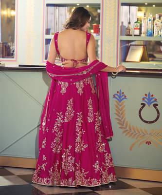 Floral Thread-Work Lehenga with Shimmering Sequins & Lace Border 3