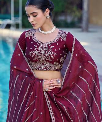 Women Rangoli Silk Embellished Lehenga Choli with Sequins & Thread Work 2
