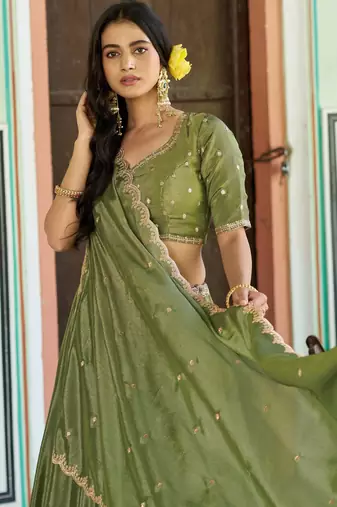 Royal Chinon Embroidered Lehenga with Sequins Detailing