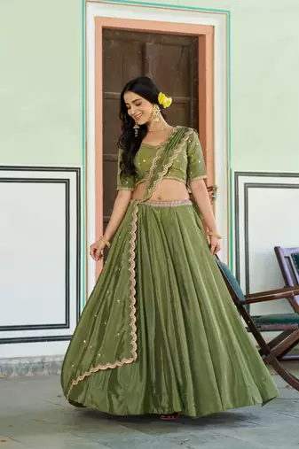 Royal Chinon Embroidered Lehenga with Sequins Detailing