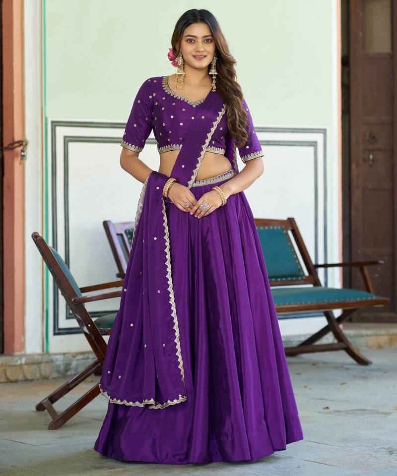 Royal Chinon Embroidered Lehenga with Sequins Detailing