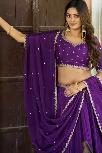 Royal Chinon Embroidered Lehenga with Sequins Detailing