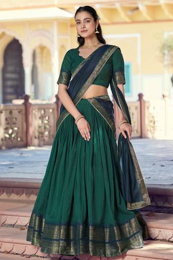 Pure Chanderi Zari Weaving Work Lehenga Choli with Dupatta