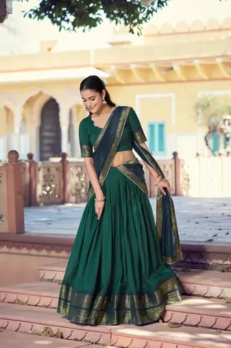 Pure Chanderi Zari Weaving Work Lehenga Choli with Dupatta