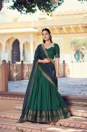Pure Chanderi Zari Weaving Work Lehenga Choli with Dupatta