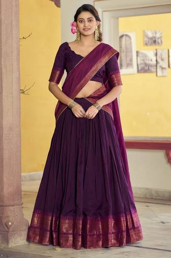 Pure Chanderi Zari Weaving Work Lehenga Choli with Dupatta