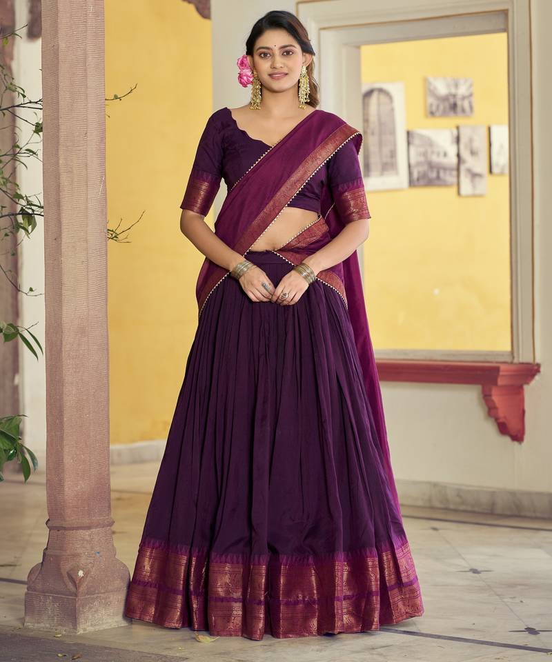 Pure Chanderi Zari Weaving Work Lehenga Choli with Dupatta
