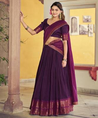 Pure Chanderi Zari Weaving Work Lehenga Choli with Dupatta 4