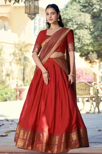 Pure Chanderi Zari Weaving Work Lehenga Choli with Dupatta
