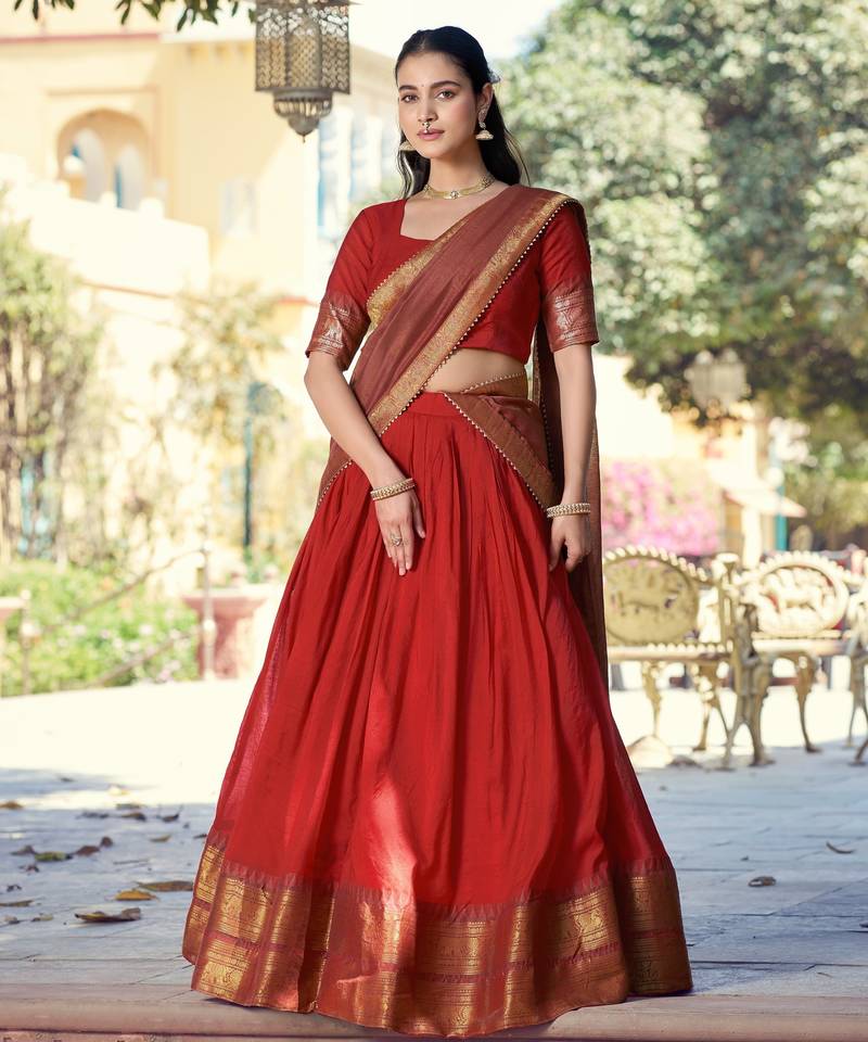 Pure Chanderi Zari Weaving Work Lehenga Choli with Dupatta