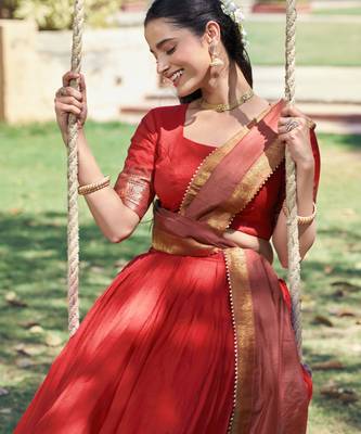 Pure Chanderi Zari Weaving Work Lehenga Choli with Dupatta 2