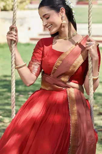 Pure Chanderi Zari Weaving Work Lehenga Choli with Dupatta