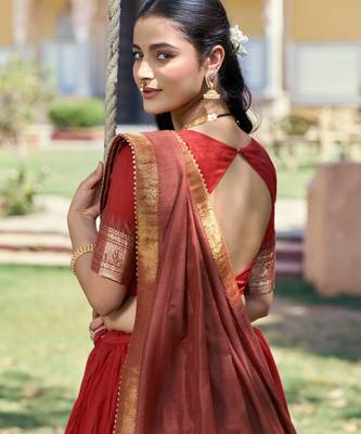 Pure Chanderi Zari Weaving Work Lehenga Choli with Dupatta 3