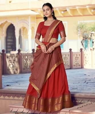 Pure Chanderi Zari Weaving Work Lehenga Choli with Dupatta 4
