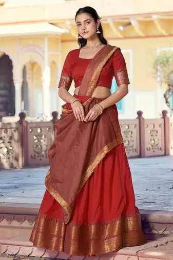 Pure Chanderi Zari Weaving Work Lehenga Choli with Dupatta