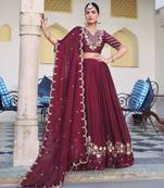 Royal Maroon Rangoli Silk Party Wear Lehenga Choli with Thread Work