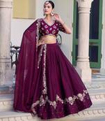 Elegant Wine Rangoli Silk Lehenga Set with Zari & Sequins Work