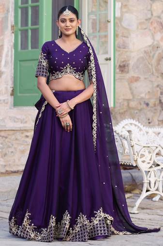 Women's Purple Rangoli Silk Sequins & Thread Embroidered Lehenga Choli
