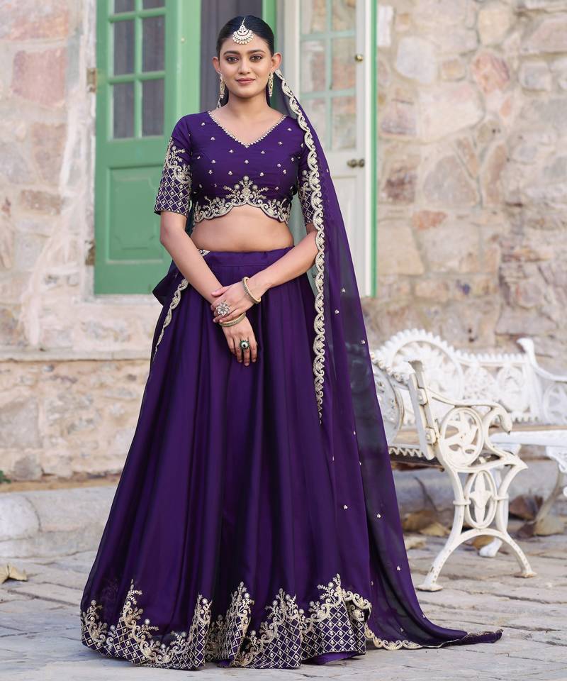 Women's Purple Rangoli Silk Sequins & Thread Embroidered Lehenga Choli