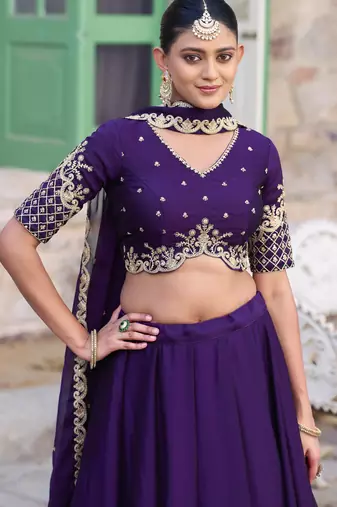 Women's Purple Rangoli Silk Sequins & Thread Embroidered Lehenga Choli