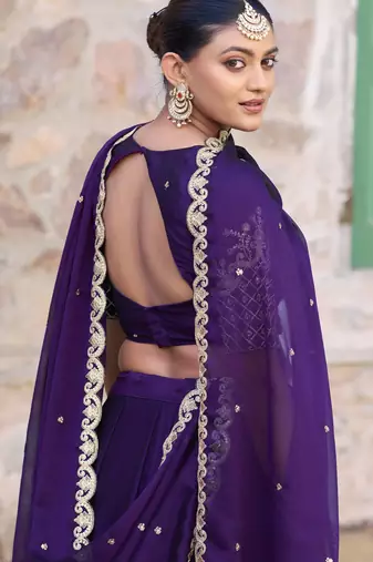 Women's Purple Rangoli Silk Sequins & Thread Embroidered Lehenga Choli
