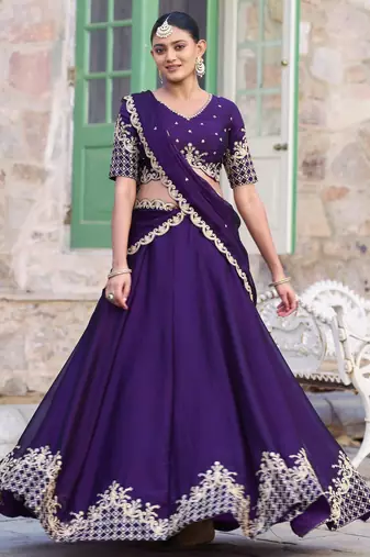 Women's Purple Rangoli Silk Sequins & Thread Embroidered Lehenga Choli