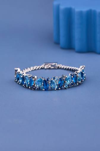 925 Sterling Silver Blue Stone Tennis Bracelet, Oval Round Moissanite, Women's Jewelry