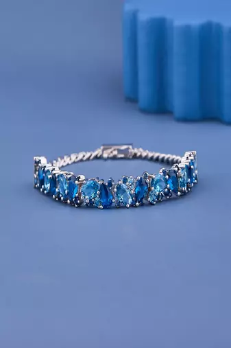 925 Sterling Silver Blue Stone Tennis Bracelet, Oval Round Moissanite, Women's Jewelry