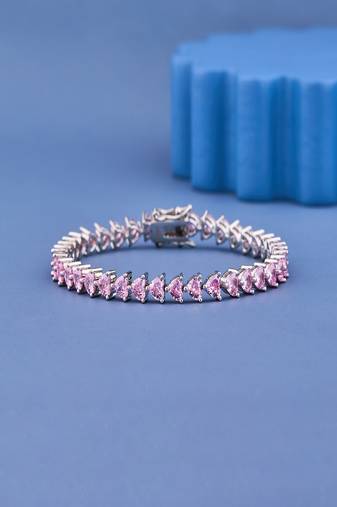 Pink Heart Cut Moissanite Tennis Bracelet, 925 Sterling Silver, Romantic Jewelry