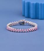 Pink Heart Cut Moissanite Tennis Bracelet, 925 Sterling Silver, Romantic Jewelry