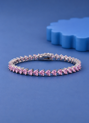 Pink Heart Cut Moissanite Tennis Bracelet, 925 Sterling Silver, Romantic Jewelry 1