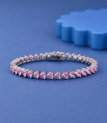 Pink Heart Cut Moissanite Tennis Bracelet, 925 Sterling Silver, Romantic Jewelry