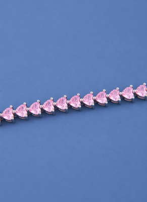 Pink Heart Cut Moissanite Tennis Bracelet, 925 Sterling Silver, Romantic Jewelry 2