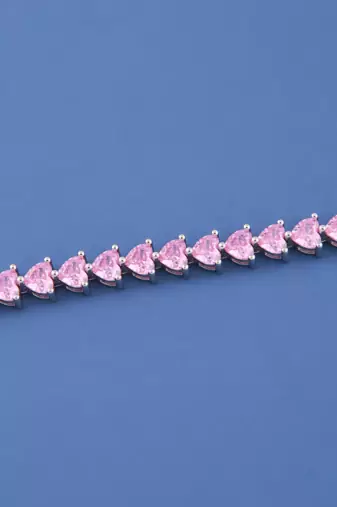 Pink Heart Cut Moissanite Tennis Bracelet, 925 Sterling Silver, Romantic Jewelry