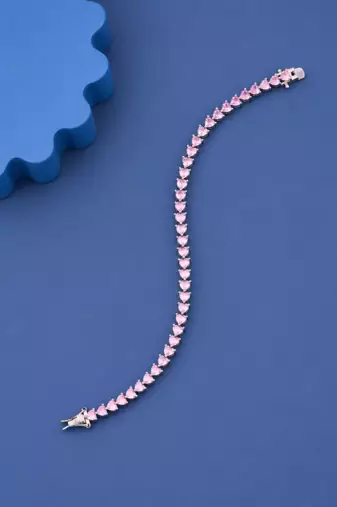 Pink Heart Cut Moissanite Tennis Bracelet, 925 Sterling Silver, Romantic Jewelry