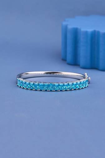 Princess Cut Blue Moissanite Tennis Bracelet, 925 Sterling Silver Bangle