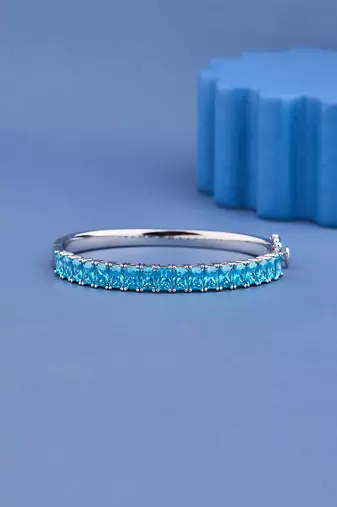 Princess Cut Blue Moissanite Tennis Bracelet, 925 Sterling Silver Bangle