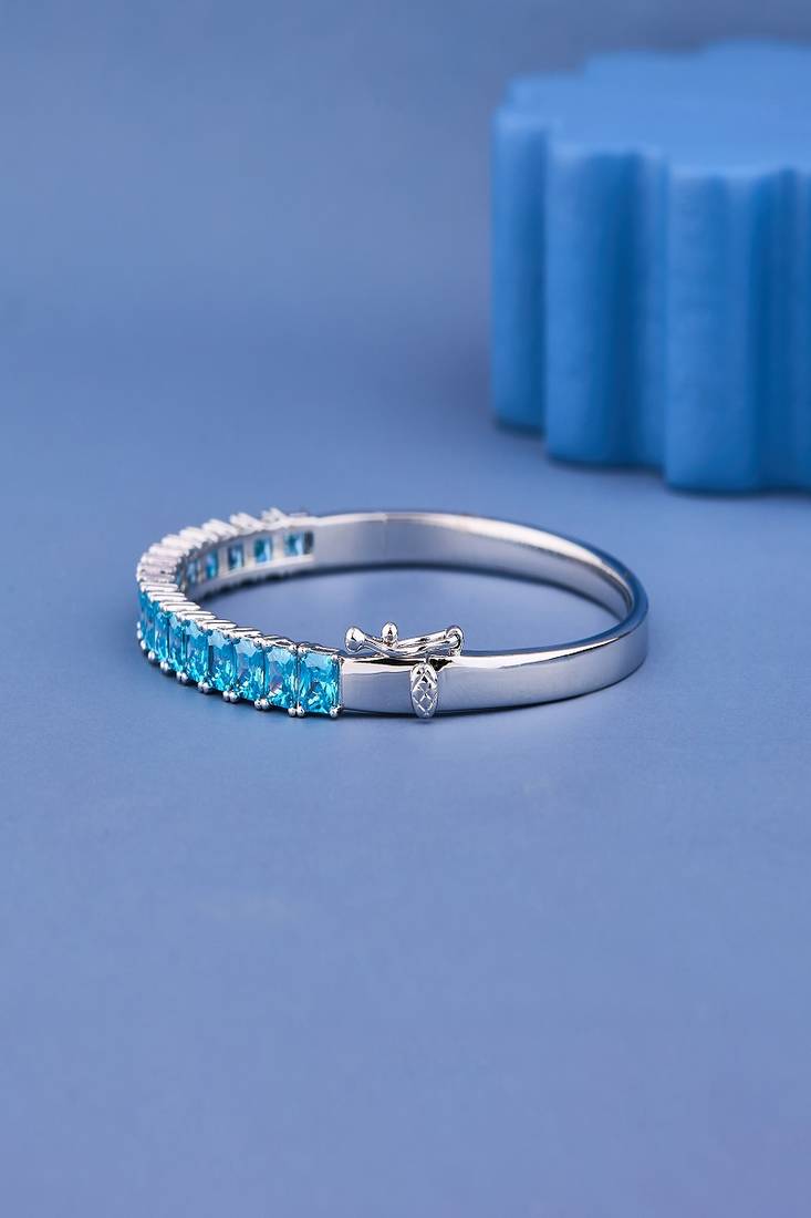 Princess Cut Blue Moissanite Tennis Bracelet, 925 Sterling Silver Bangle