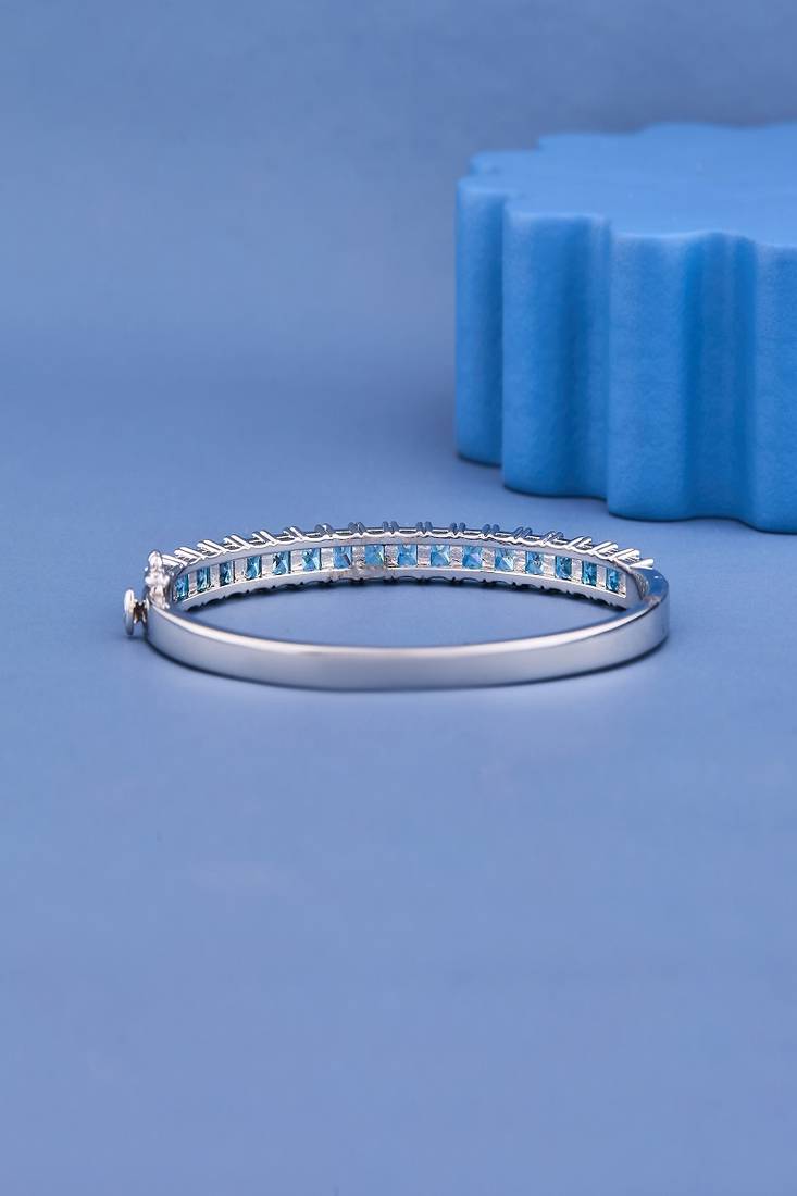 Princess Cut Blue Moissanite Tennis Bracelet, 925 Sterling Silver Bangle