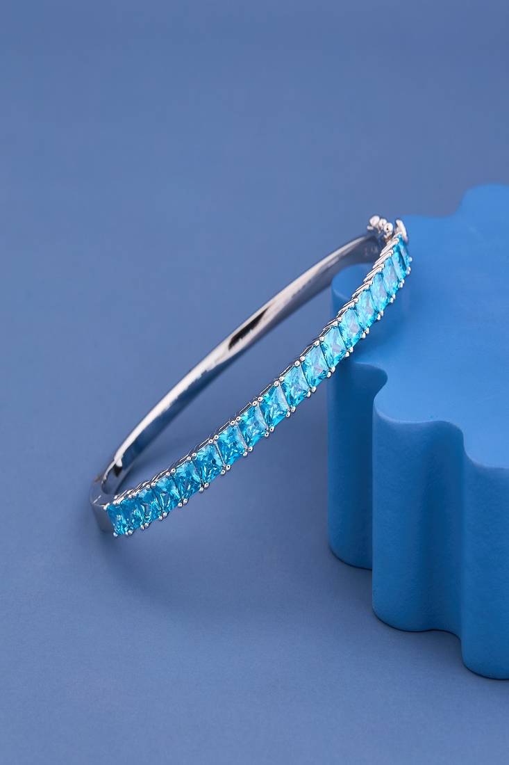 Princess Cut Blue Moissanite Tennis Bracelet, 925 Sterling Silver Bangle