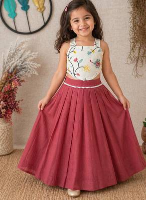 Pure khadi cotton with embroidered work kids crop top 1