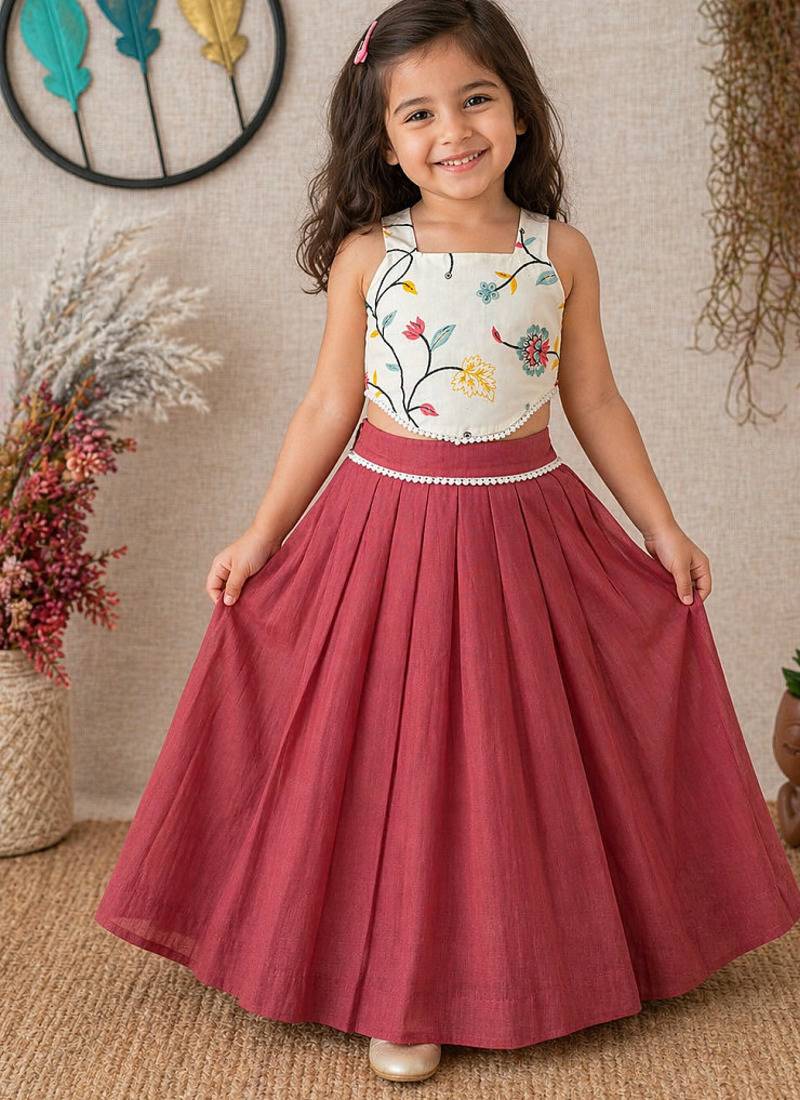 Pure khadi cotton with embroidered work kids crop top