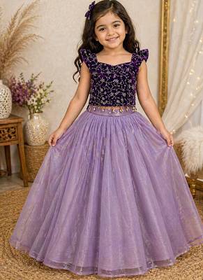 Premium micro velvet sequence work kids lehenga choli 1