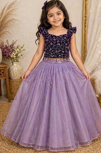 Premium micro velvet sequence work kids lehenga choli