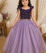 Premium micro velvet sequence work kids lehenga choli
